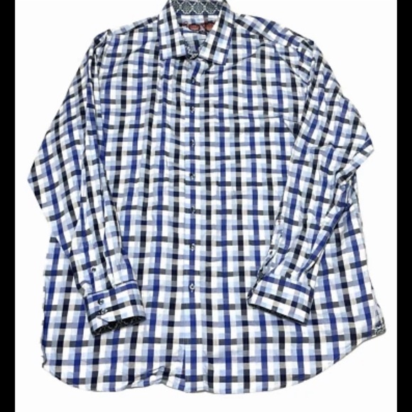 Robert Graham Plaid Cotton Shirt Size 3XLT Blue Classic Fit Flip Cuff Men's - Picture 2 of 16